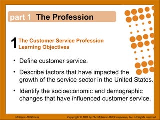 1 1 ,[object Object],[object Object],[object Object],The Profession The Customer Service Profession Learning Objectives McGraw-Hill/Irwin Copyright © 2009 by The McGraw-Hill Companies, Inc. All rights reserved. 