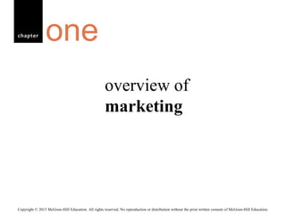 chapter
overview of
marketing
one
Copyright © 2015 McGraw-Hill Education. All rights reserved. No reproduction or distribution without the prior written consent of McGraw-Hill Education.
 