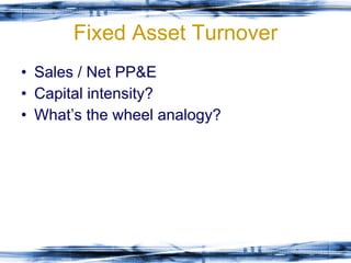 Fixed Asset Turnover Sales / Net PP&E Capital intensity? What’s the wheel analogy? 