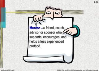 Mentor –   a friend, coach, advisor or sponsor who supports, encourages, and helps a less experienced protégé. 