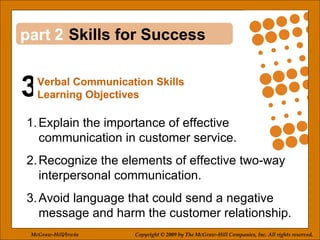 3 2 ,[object Object],[object Object],[object Object],Skills for Success Verbal Communication Skills Learning Objectives McGraw-Hill/Irwin Copyright © 2009 by The McGraw-Hill Companies, Inc. All rights reserved. 