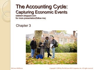 McGraw-Hill/Irwin Copyright © 2010 by The McGraw-Hill Companies, Inc. All rights reserved.
The Accounting Cycle:The Accounting Cycle:
Capturing Economic EventsCapturing Economic Events
otaleem.blogspot.comotaleem.blogspot.com
for more presentation(follow me)for more presentation(follow me)
Chapter 3
 