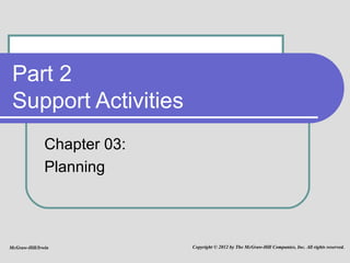 Part 2 Support Activities  Chapter 03:  Planning McGraw-Hill/Irwin Copyright © 2012 by The McGraw-Hill Companies, Inc. All rights reserved. 