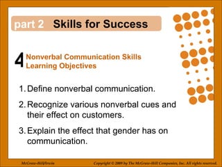 4 2 ,[object Object],[object Object],[object Object],Skills for Success Nonverbal Communication Skills Learning Objectives McGraw-Hill/Irwin Copyright © 2009 by The McGraw-Hill Companies, Inc. All rights reserved. 