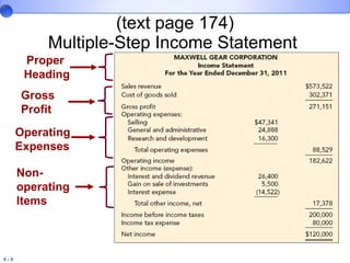 (text page 174) Multiple-Step Income Statement  Non- operating Items Gross Profit Operating Expenses Proper  Heading 