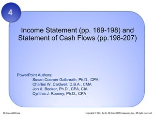 Income Statement (pp. 169-198) and Statement of Cash Flows (pp.198-207) 4 Copyright © 2011 by the McGraw-Hill Companies, Inc. All rights reserved. McGraw-Hill/Irwin 