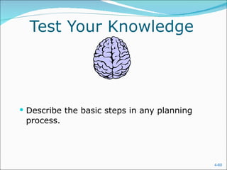 Test Your Knowledge Describe the basic steps in any planning process. 