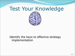 Test Your Knowledge




Identify the keys to effective strategy
  implementation




                                          4-61
 