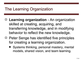 The Learning Organization Model Chapter Five Managing Change | PPT