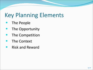 Key Planning Elements The People The Opportunity The Competition The Context Risk and Reward 