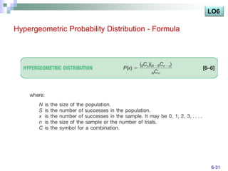 LO6

Hypergeometric Probability Distribution - Formula




                                                    6-31
 