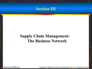 31



                           Section III




                    Supply Chain Management:
                       The Business Network




McGraw-Hill/Irwin            Copyright © 2004, The McGraw-Hill Companies, Inc. All rights reserved.
 