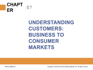 07 UNDERSTANDING CUSTOMERS: BUSINESS TO CONSUMER MARKETS Copyright © 2010 by The McGraw-Hill Companies, Inc. All rights reserved McGraw-Hill/Irwin 