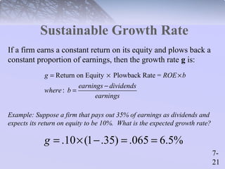 Constant Growth Formula Roe Chap007 | PPT