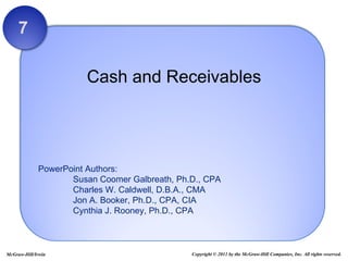 Cash and Receivables 7 Copyright © 2011 by the McGraw-Hill Companies, Inc. All rights reserved. McGraw-Hill/Irwin 