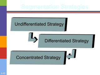 1-13
Segmentation Strategies
Undifferentiated Strategy
Differentiated Strategy
Concentrated Strategy
 