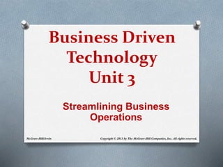 Business Driven
Technology
Unit 3
Streamlining Business
Operations
Copyright © 2013 by The McGraw-Hill Companies, Inc. All rights reserved.
McGraw-Hill/Irwin
 