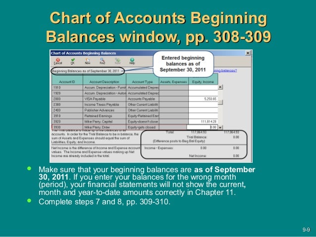 Peachtree Chart Of Accounts Beginning Balance
