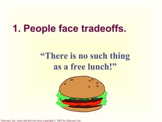 1. People face tradeoffs. “ There is no such thing as a free lunch!” 