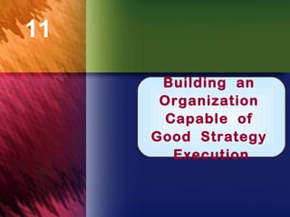 11

      Building an
      Organization
       Chapter Title
       Capable of
     Good Strategy
        Execution
 