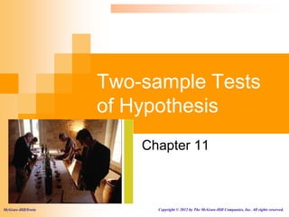 Two-sample Tests
of Hypothesis
Chapter 11
McGraw-Hill/Irwin Copyright © 2012 by The McGraw-Hill Companies, Inc. All rights reserved.
 