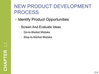 NEW PRODUCT DEVELOPMENT PROCESS Identify Product OpportunitiesScreen And Evaluate IdeasGo-to-Market MistakeStop-to-Market Mistake12-8