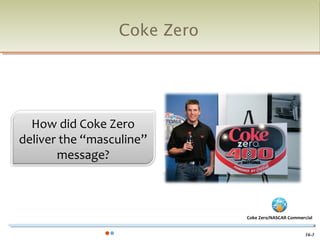Coke Zero




  How did Coke Zero
deliver the “masculine”
       message?



                             Coke Zero/NASCAR Commercial


                                                     16-3
 