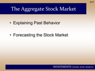 INVESTMENTS | BODIE, KANE, MARCUS
18-37
The Aggregate Stock Market
• Explaining Past Behavior
• Forecasting the Stock Market
 