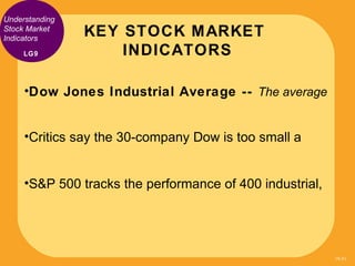Understanding
Stock Market
Indicators
                KEY STOCK MARKET
     LG9            INDICATORS

     •Dow Jones Ind...