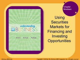 * * Chapter Nineteen Copyright   © 2010 by The McGraw-Hill Companies, Inc. All rights reserved. McGraw-Hill/Irwin Using Securities Markets for Financing and Investing Opportunities   