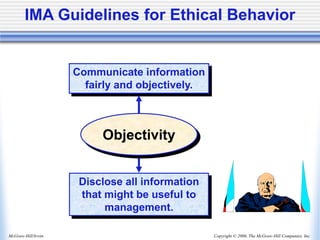 Copyright © 2006, The McGraw-Hill Companies, Inc.
McGraw-Hill/Irwin
Communicate information
fairly and objectively.
Disclose all information
that might be useful to
management.
Objectivity
IMA Guidelines for Ethical Behavior
 