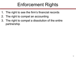 23
Partnership Duties
The RUPA notes that partners have three critical duties:
1. loyalty
2. obedience
3. due care
 