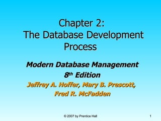 Chapter 2:  The Database Development Process  Modern Database Management 8 th  Edition Jeffrey A. Hoffer, Mary B. Prescott,  Fred R. McFadden © 2007 by Prentice Hall 