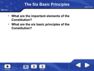 CHAPTER 3
The Six Basic Principles
• What are the important elements of the
Constitution?
• What are the six basic principles of the
Constitution?
 