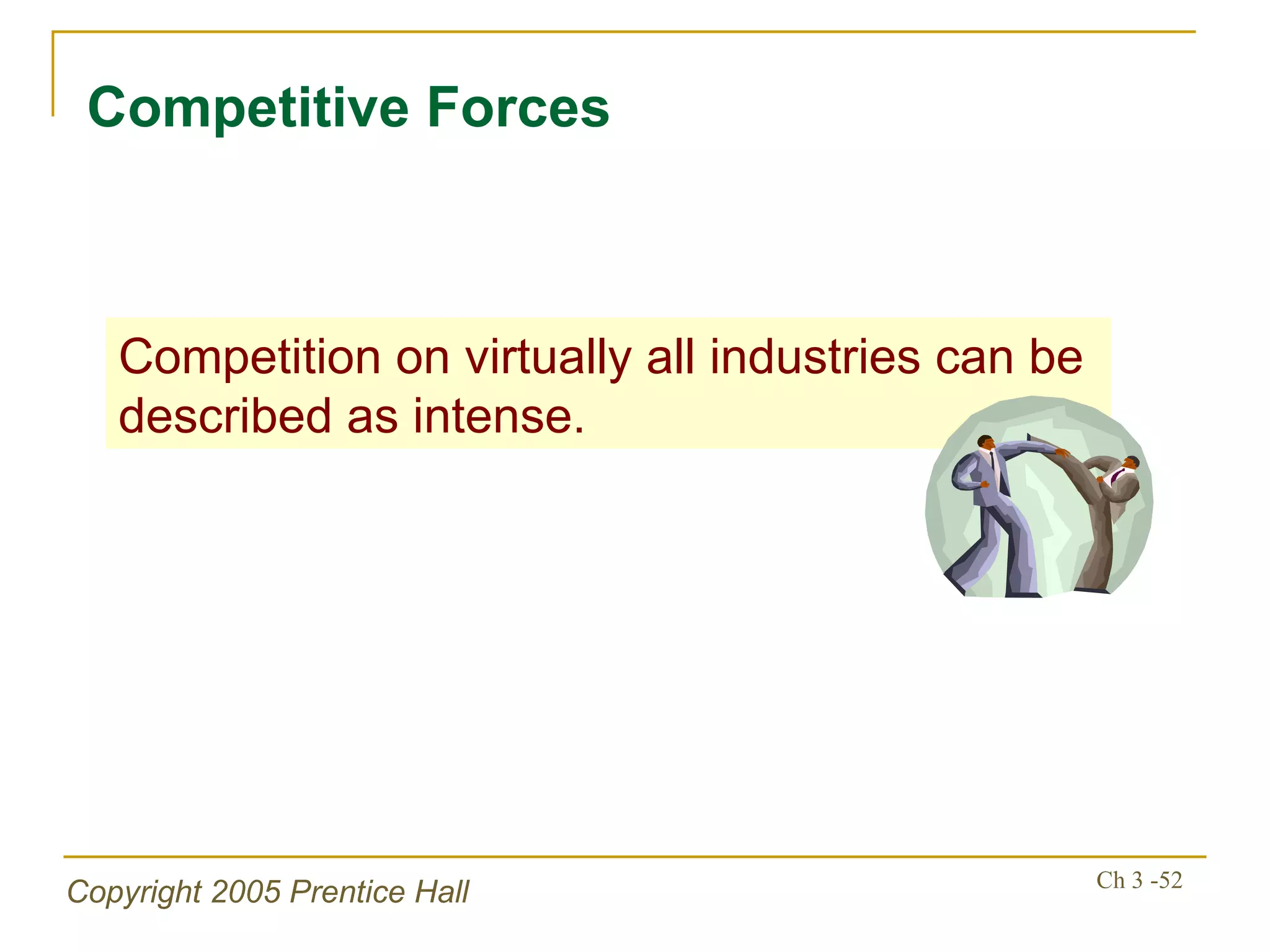 Competitive Forces Competition on virtually all industries can be described as intense. 