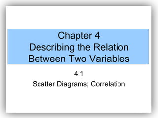 Chapter 4
Describing the Relation
Between Two Variables
4.1
Scatter Diagrams; Correlation
 
