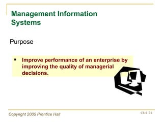 Management Information Systems Purpose Improve performance of an enterprise by improving the quality of managerial decisions. 