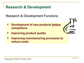 Research & Development Research & Development Functions Development of new products  before  competitors Improving product quality Improving manufacturing processes to reduce costs 