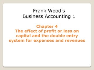 Chapter 4
The effect of profit or loss on
capital and the double entry
system for expenses and revenues
Frank Wood’s
Business Accounting 1
1
 