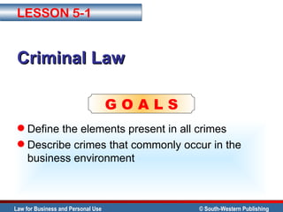 Criminal Law ,[object Object],[object Object],LESSON 5-1 