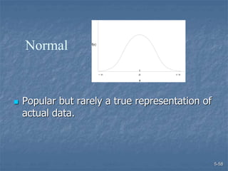 5-58
 Popular but rarely a true representation of
actual data.
Normal
 

f(x)
x
 