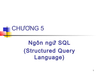 CHƯƠNG 5

    Ngôn ngữ SQL
  (Structured Query
      Language)

                      1
 