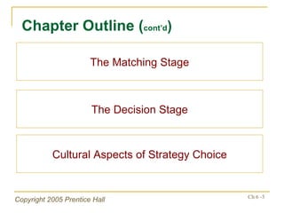 Chapter Outline ( cont’d ) The Matching Stage The Decision Stage Cultural Aspects of Strategy Choice 