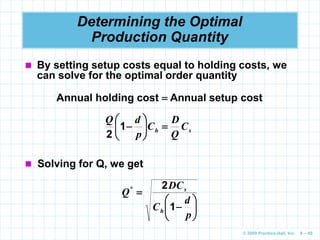 © 2009 Prentice-Hall, Inc. 6 – 40
Determining the Optimal
Production Quantity
 By setting setup costs equal to holding co...
