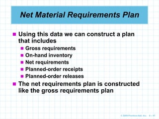 © 2009 Prentice-Hall, Inc. 6 – 97
Net Material Requirements Plan
 Using this data we can construct a plan
that includes
...