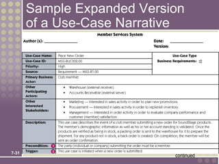 Sample Expanded Version
       of a Use-Case Narrative




7-31
                            continued
 