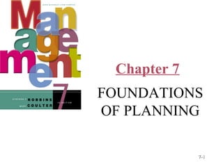 Chapter 7
FOUNDATIONS
OF PLANNING
© Prentice Hall, 2002

7-1

 