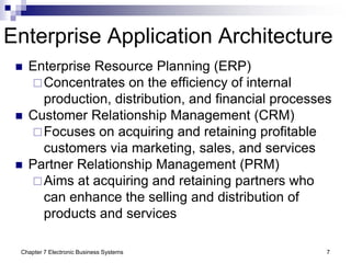 Chapter 7 Electronic Business Systems 7
Enterprise Application Architecture
 Enterprise Resource Planning (ERP)
Concentr...