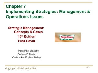 Chapter 7 Implementing Strategies: Management & Operations Issues ,[object Object],[object Object],[object Object],[object Object],[object Object]