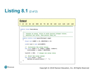 Copyright © 2018 Pearson Education, Inc. All Rights Reserved
Listing 8.1 (2 of 2)
 